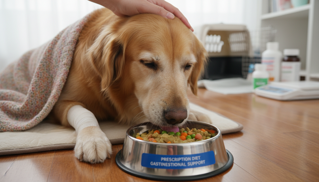 Hund mit speziellen Bedürfnissen frisst therapeutisches Diätfutter